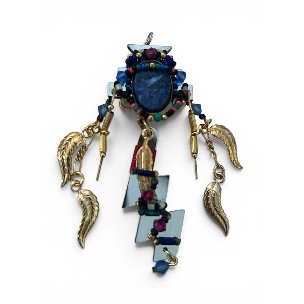 VINTAGE Artist LIZTECH Handmade Dreamcatcher  Pendant Blue Sodalite Feather 1994